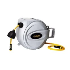 Power 50 Ft. Gray Retractable Free Standing Hose Reel With Hose